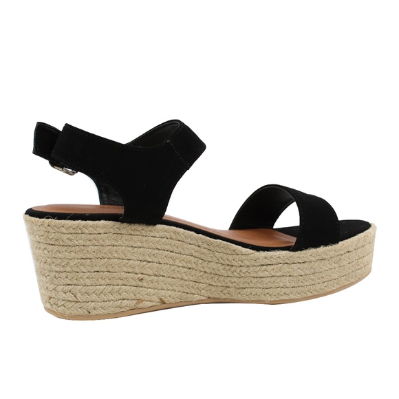 SIZE 6 Black Open Toe Ankle Strap Espadrille Wedge - Picture 4 of 6